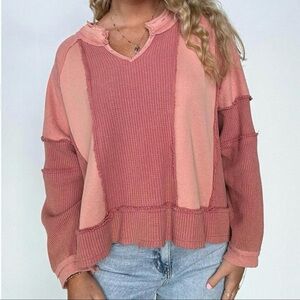 POL Mauve Waffle Knit Top; Size L